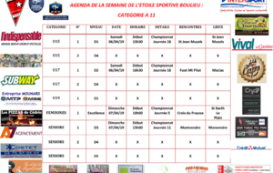 AGENDA DE LA SEMAINE DE L’ETOILE SPORTIVE BOULIEU : CATEGORIE A 11