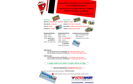 Stage de Pâques pour les enfants de 5 à 12 ans.