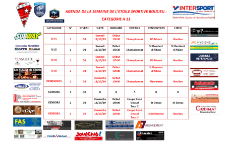 AGENDA DE LA SEMAINE DE L’ETOILE SPORTIVE BOULIEU : CATEGORIE A 11